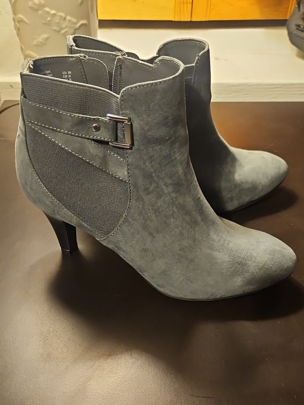 dexflex comfort Gray Suede-Look Ankle Boots with Side Buckle